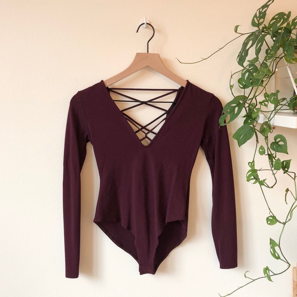 Maroon Lace Up Bodysuit